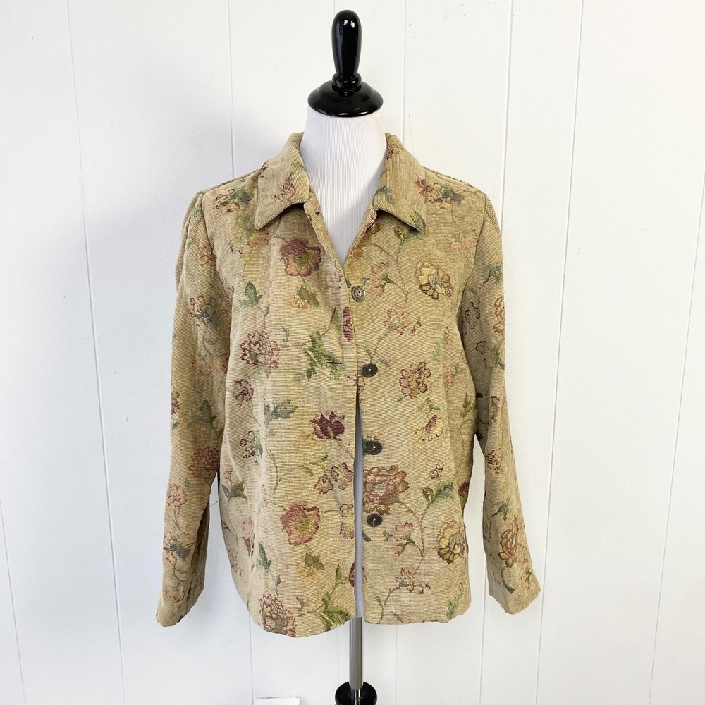 VTG Parisian Works Floral Tapestry Button Front Jacket Tan Multi Size Medium *